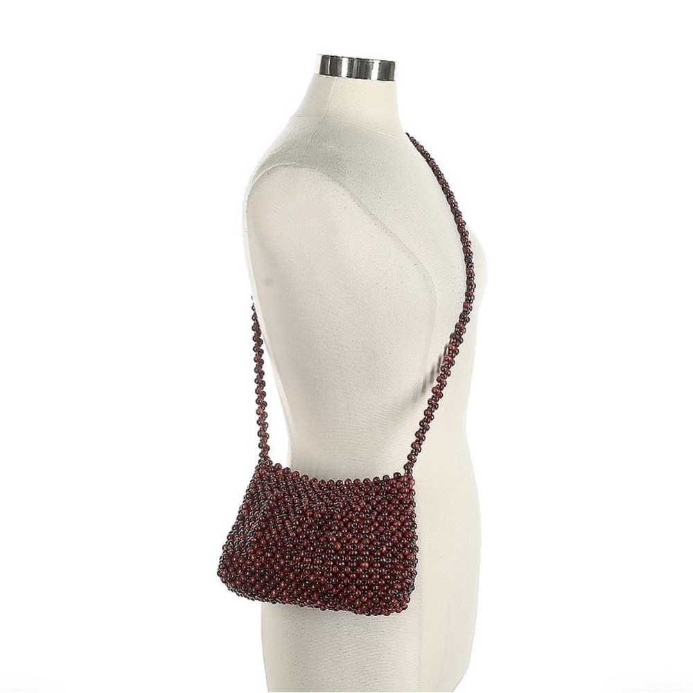 Elegant Brown Beaded Shoulder Bag